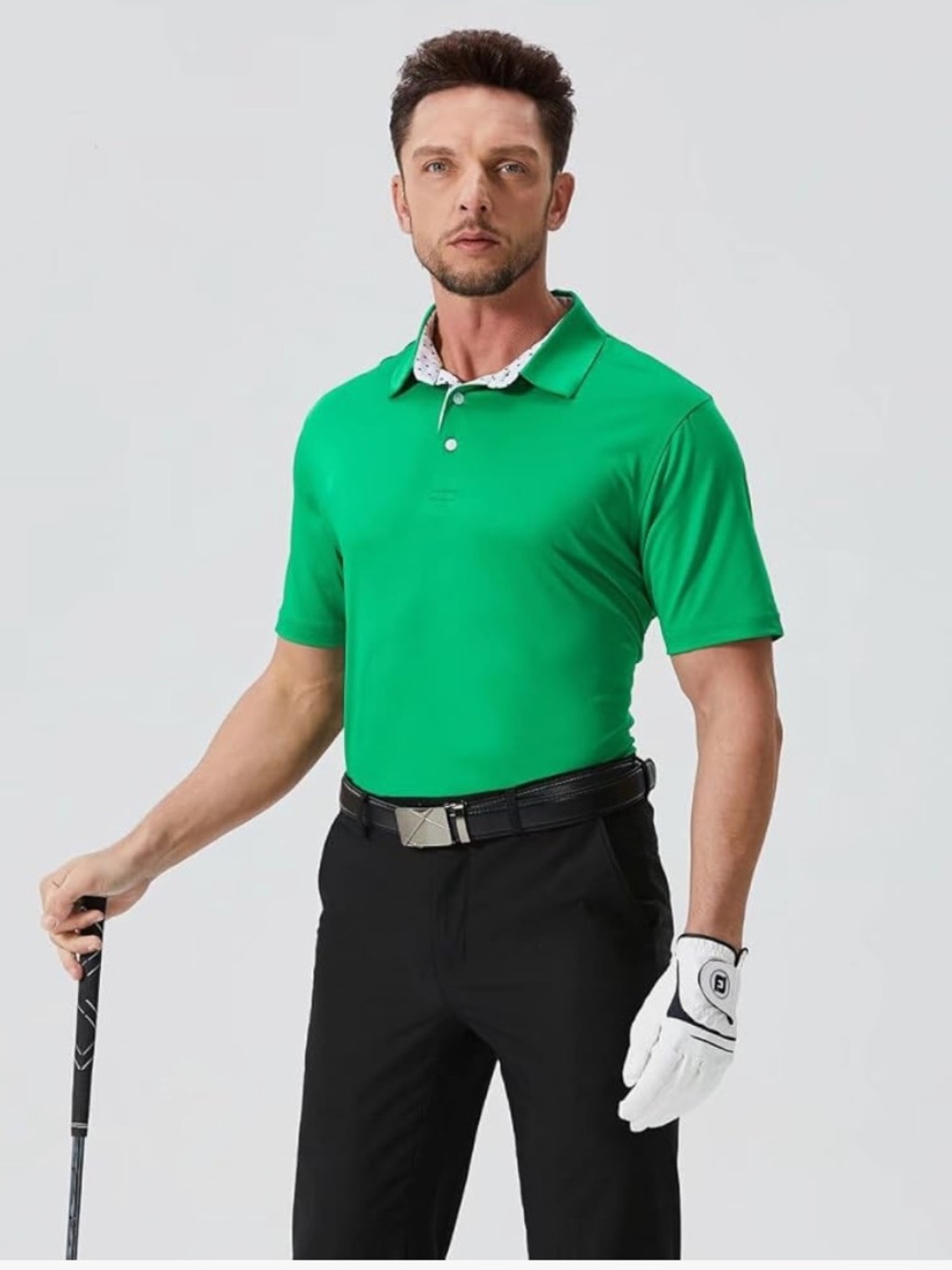 Men's Emerald Green Short-Sleeve Golf Polo with Contrast Placket